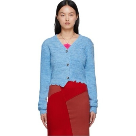 Andersson Bell Sweaters - Andersson Bell Blue Lua Alpaca Boucle Wool Blend Distressed Cardigan Size XS